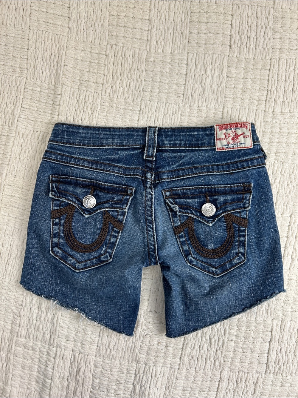 Vintage True Religion Rainbow Joey Cut Off Jean Shorts 27